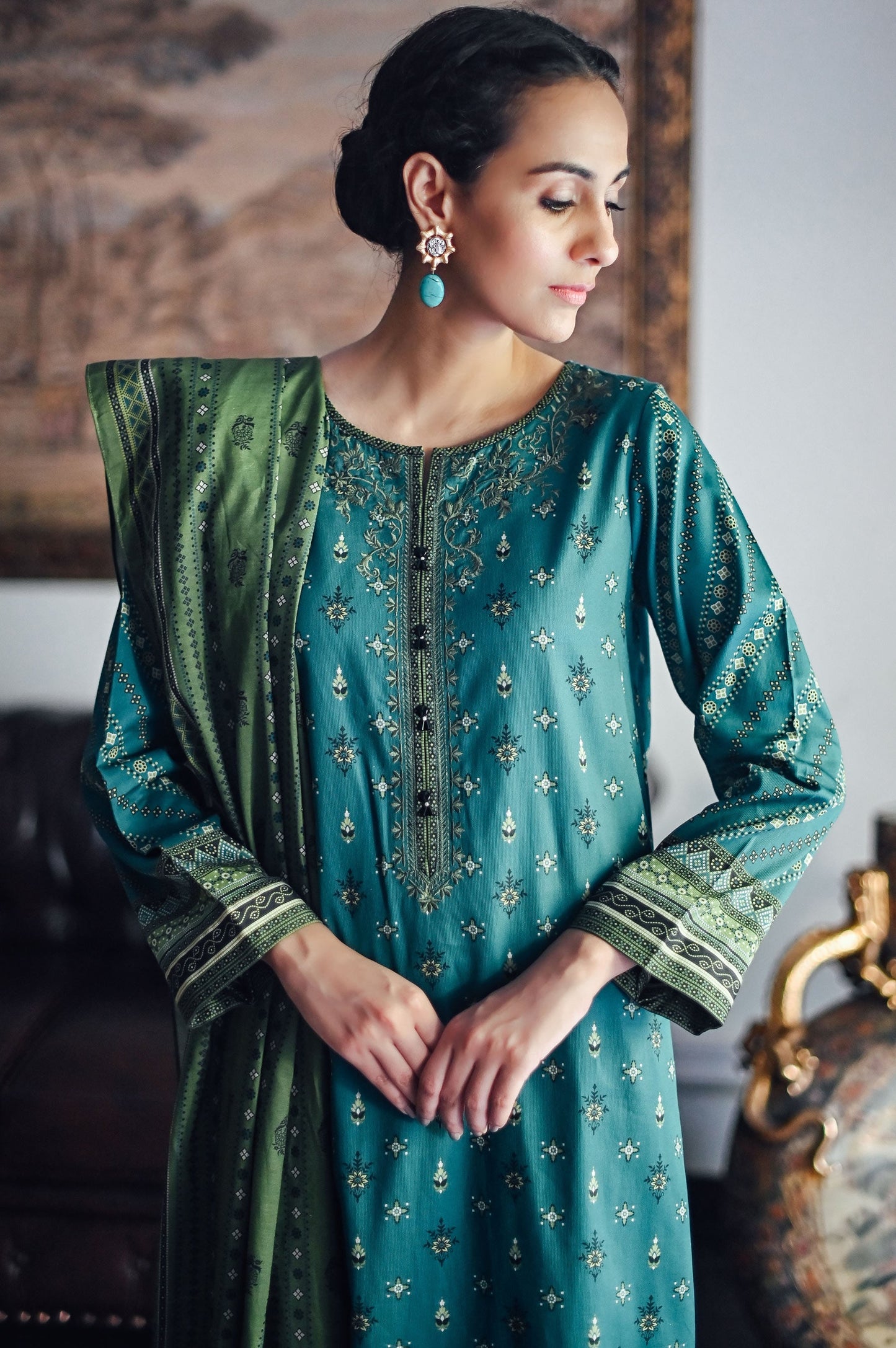 Stitched 2 Piece Embroidered Cottel Suit
