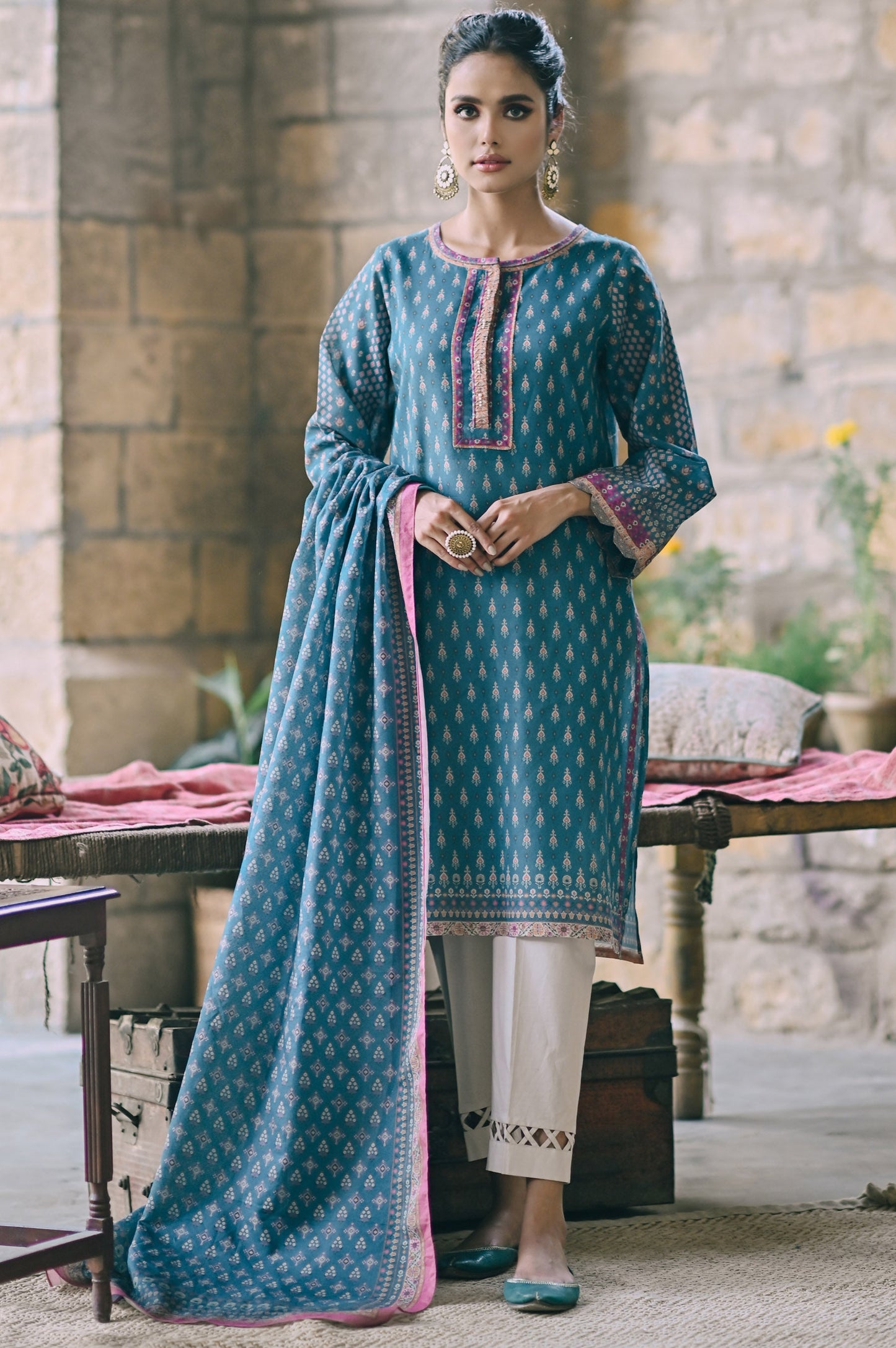 Unstitched 2 Piece Printed Karandi Suit