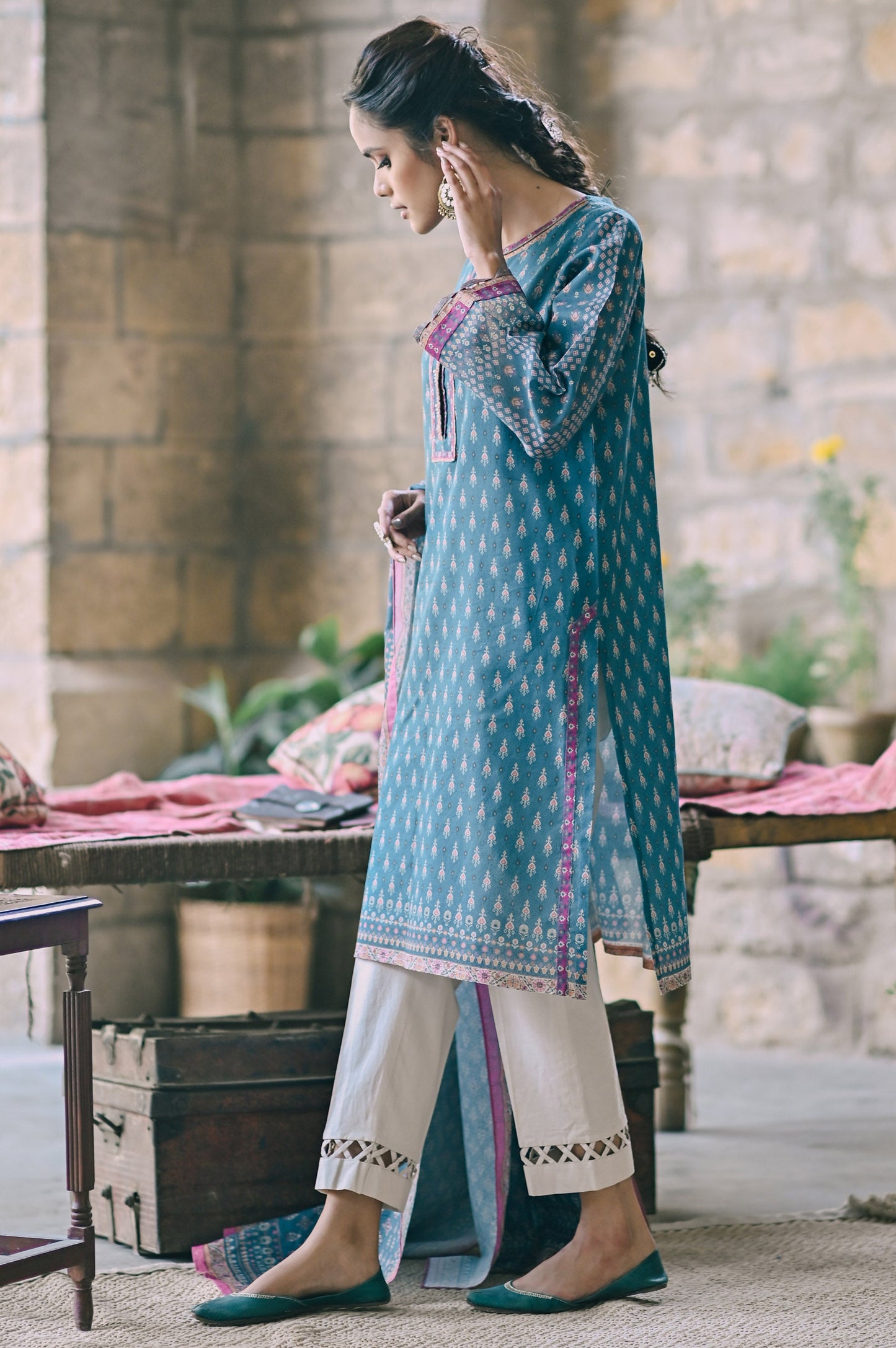 Stitched 2 Piece Printed Karandi Suit