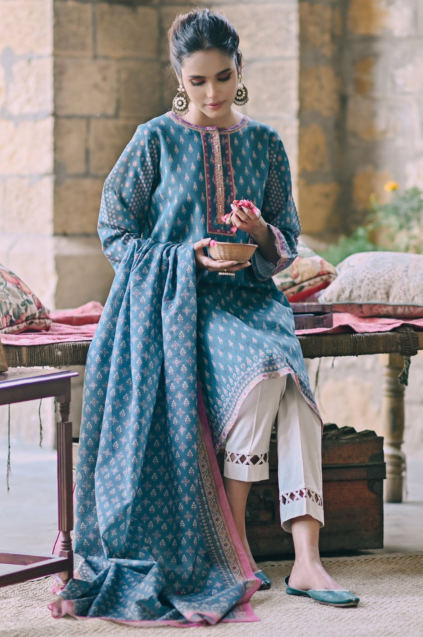 Stitched 2 Piece Printed Karandi Suit