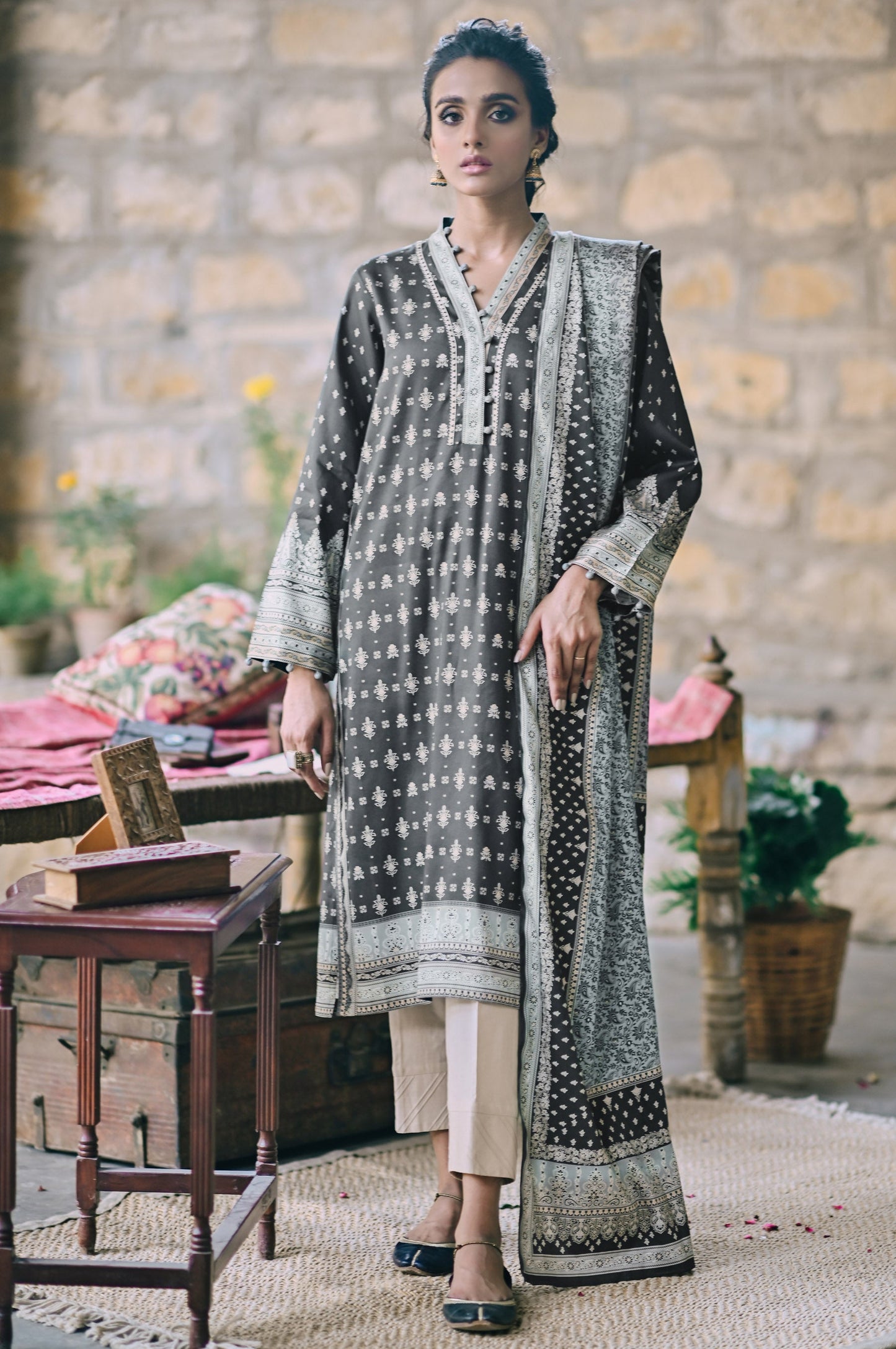 Unstitched 2 Piece Printed Karandi Suit