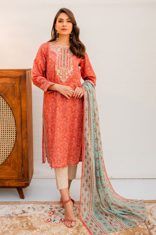 Stitched 2 Piece Embroidered Lawn with Voile Slub Suit