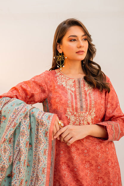 Stitched 2 Piece Embroidered Lawn with Voile Slub Suit