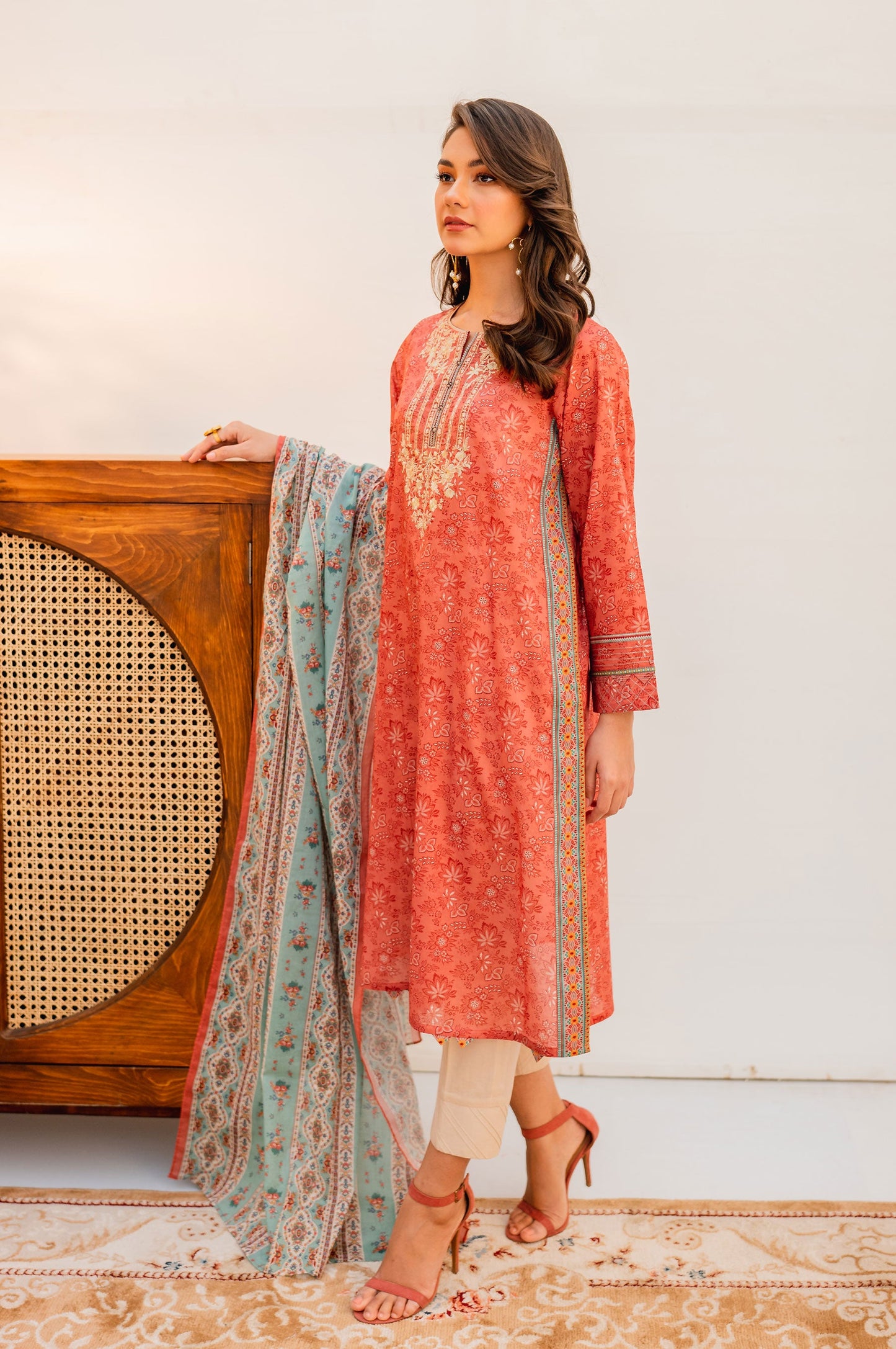 Stitched 2 Piece Embroidered Lawn with Voile Slub Suit