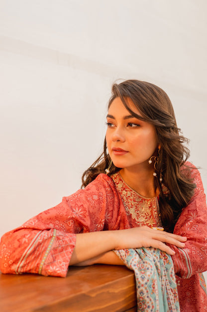 Stitched 2 Piece Embroidered Lawn with Voile Slub Suit