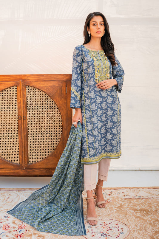 Unstitched 2 Piece Embroidered Lawn with Volie Slub Suit