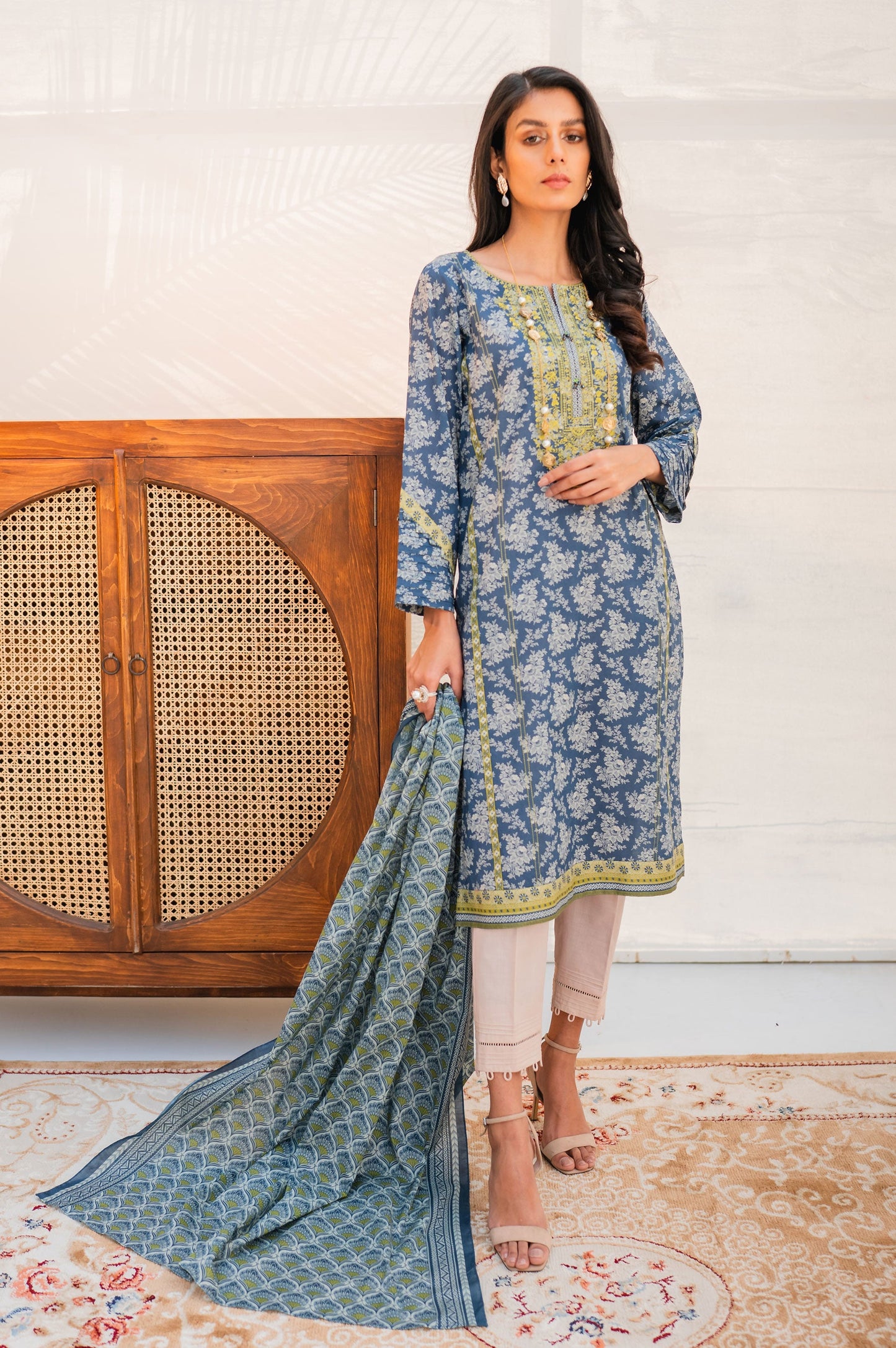 Stitched 2 Piece Embroidered Lawn with Voile Slub Suit