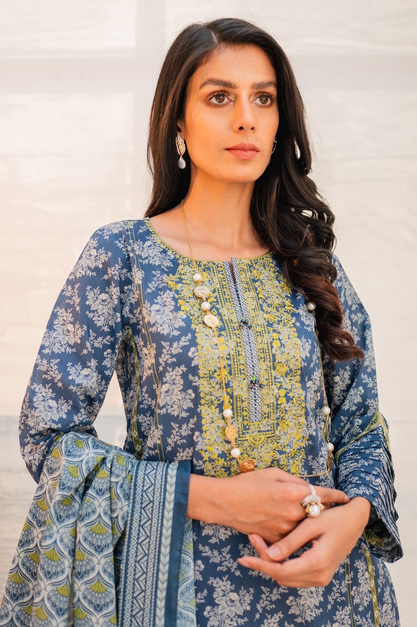 Stitched 2 Piece Embroidered Lawn with Voile Slub Suit