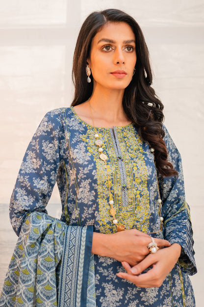 Stitched 2 Piece Embroidered Lawn with Voile Slub Suit