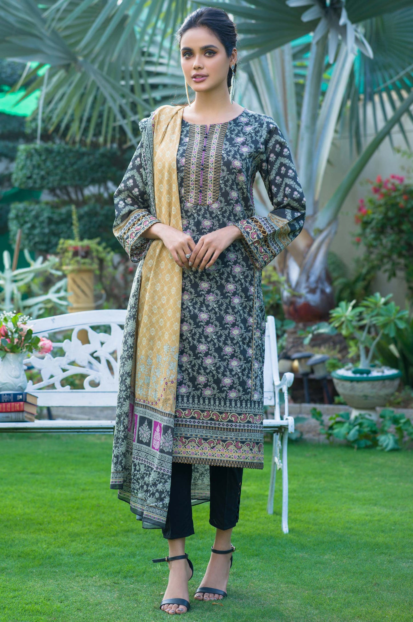 Stitched 2 Piece Printed Lawn with Cotton Net Suit
