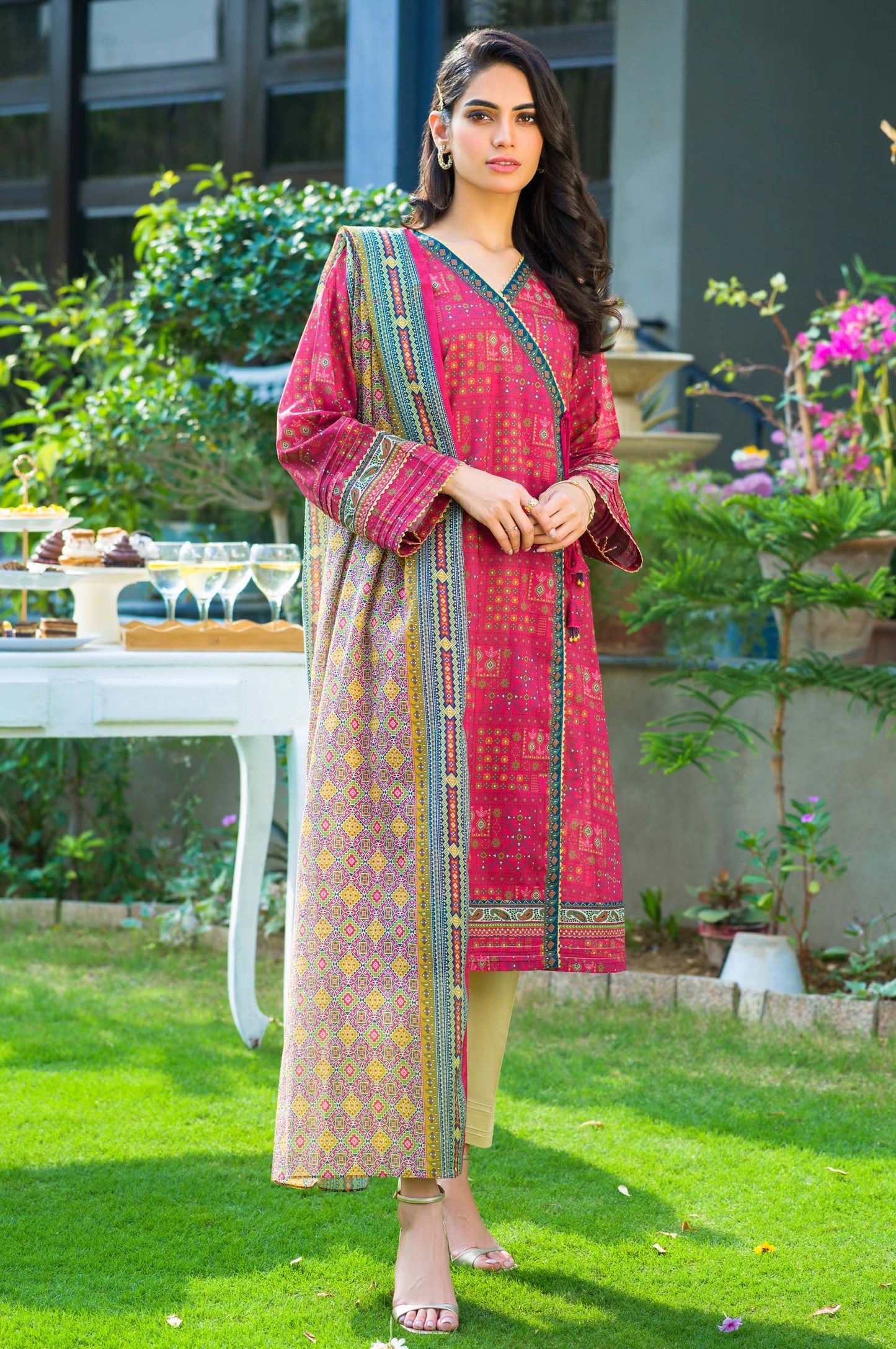Stitched 2 Piece Printed Lawn with Cotton Net Suit