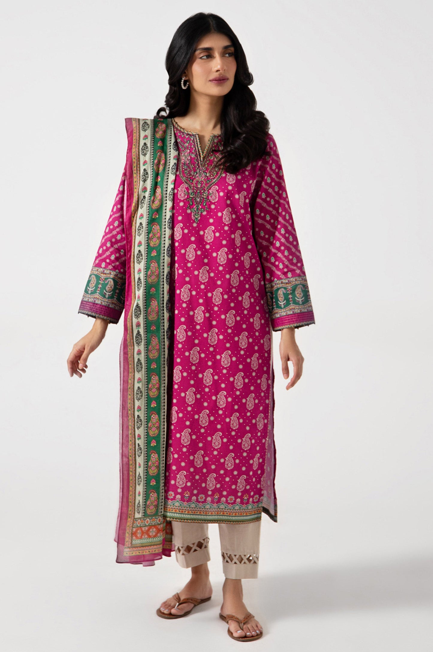 Stitched 2 Piece Embroidered Lawn with Cotton Net Suit