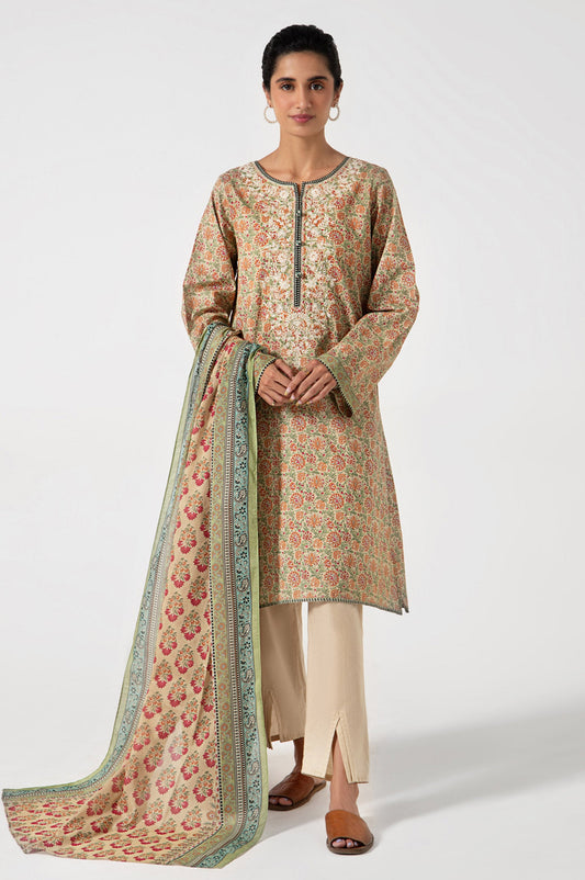 Unstitched 2 Piece Embroidered Lawn with Cotton Net Suit