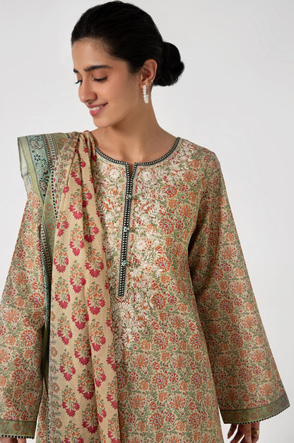 Stitched 2 Piece Embroidered Lawn with Cotton Net Suit