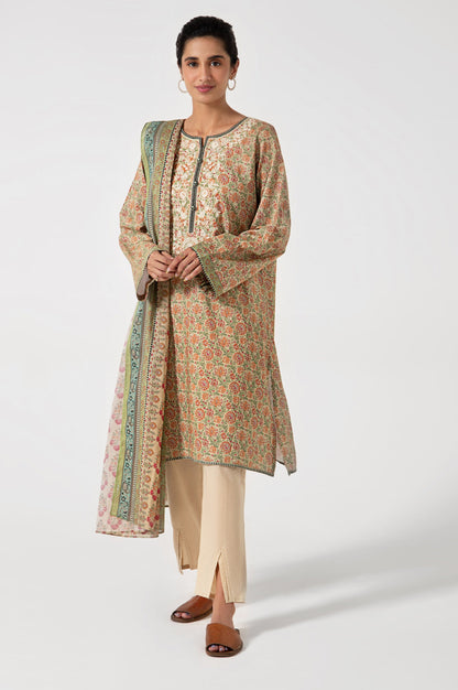 Stitched 2 Piece Embroidered Lawn with Cotton Net Suit