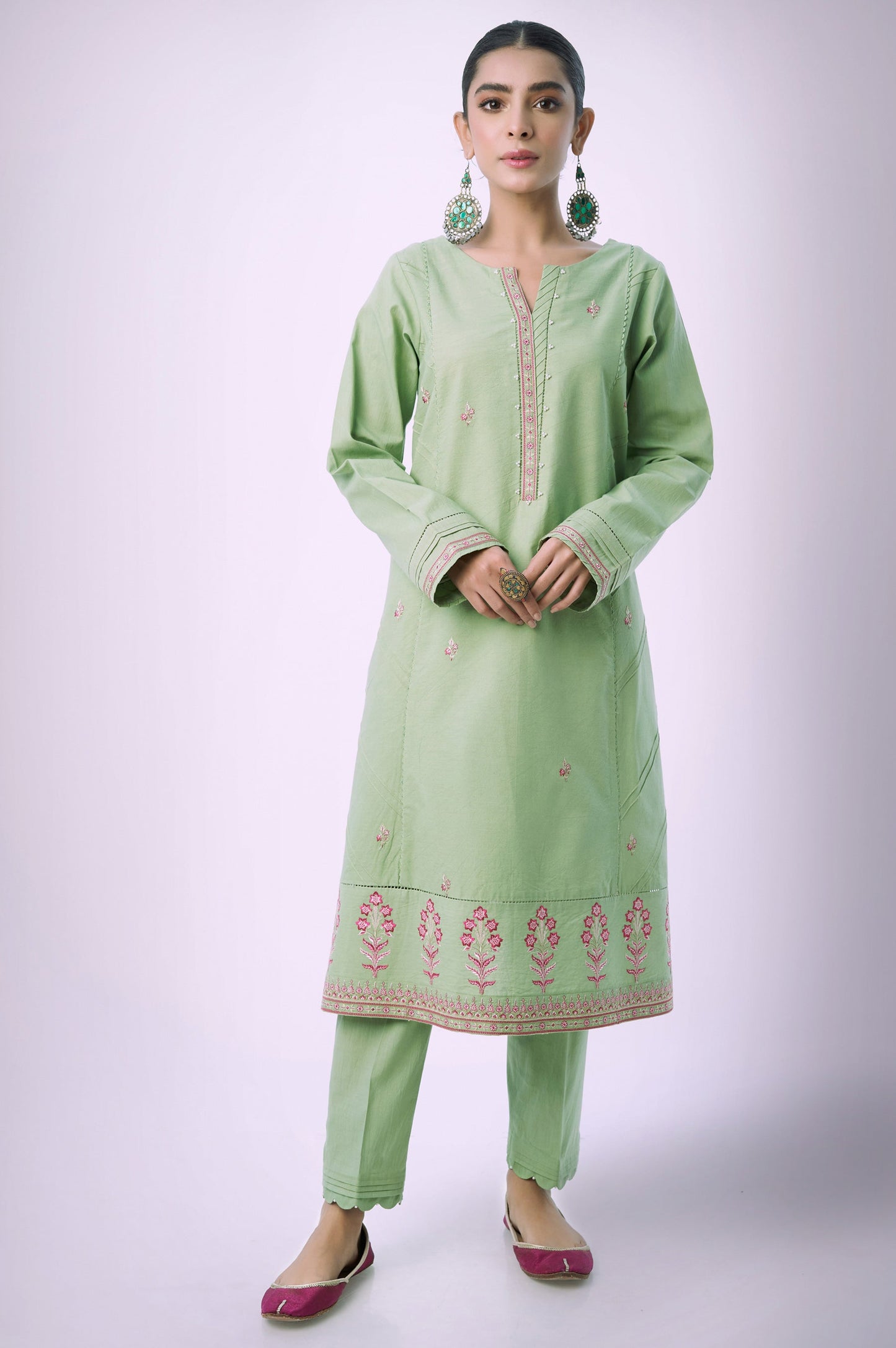 Stitched 2 Piece Embroidered Cambric Suit