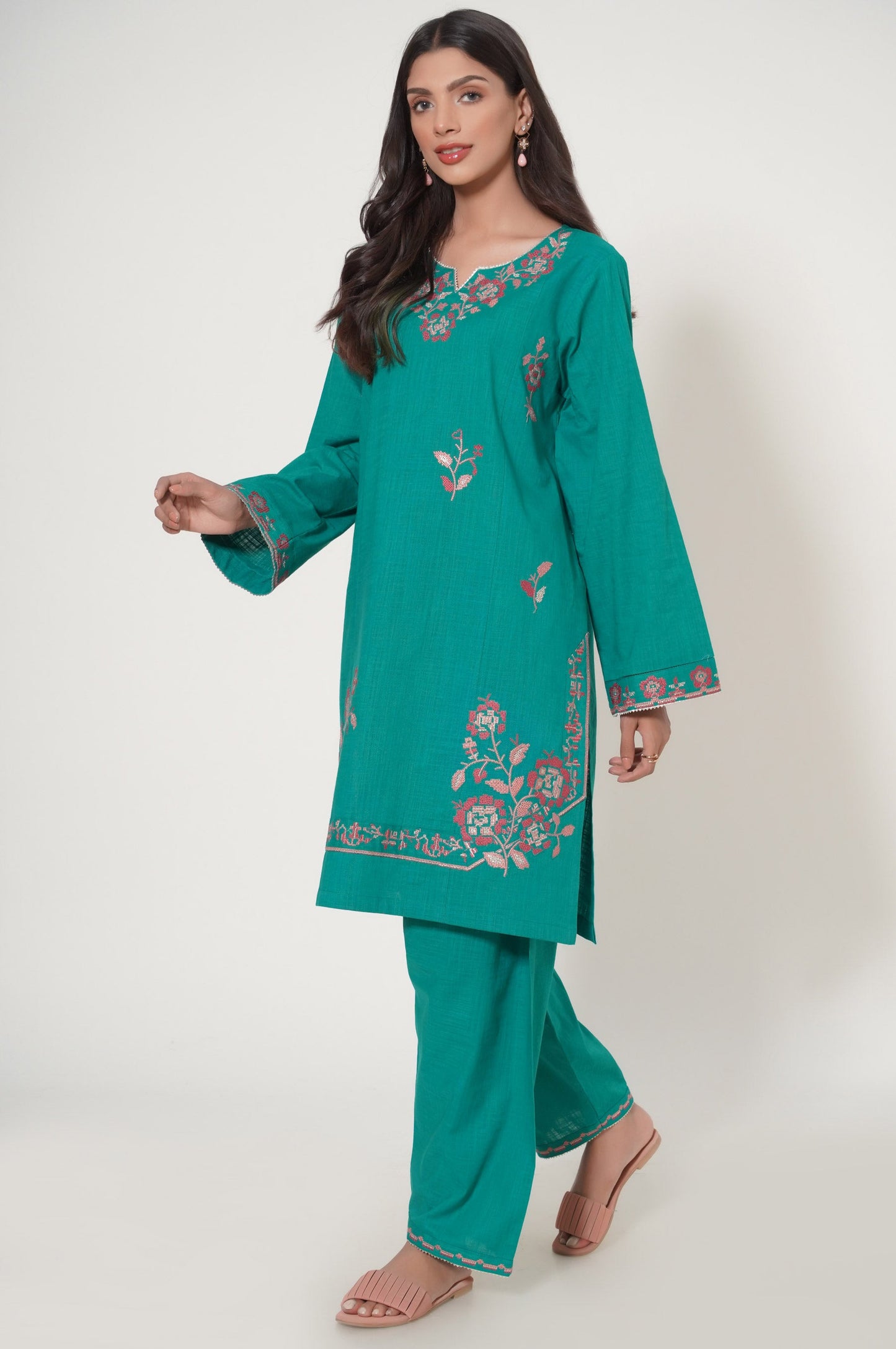 Unstitched 2 Piece Embroidered Texture Slub