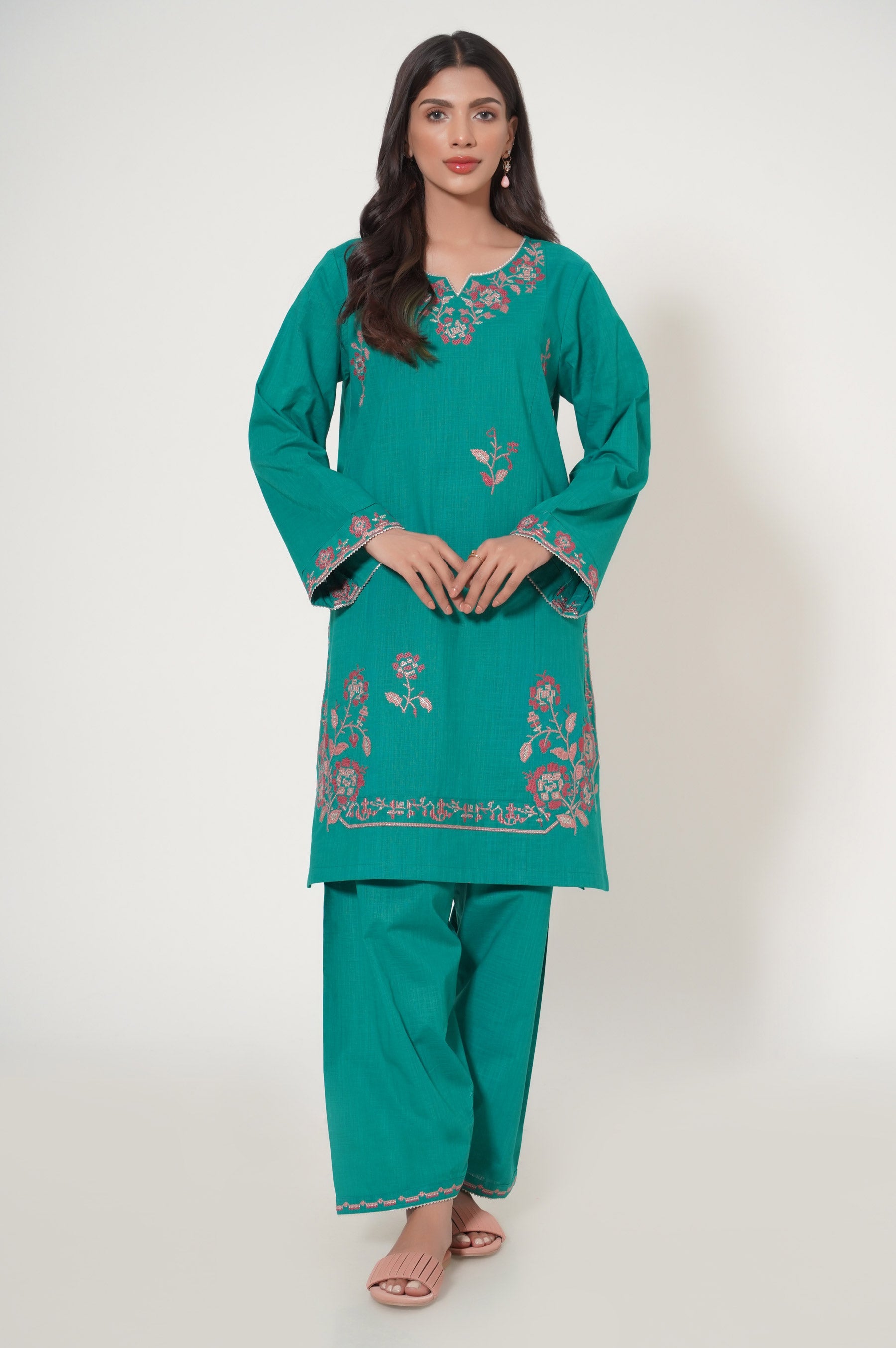 Unstitched 2 Piece Embroidered Texture Slub