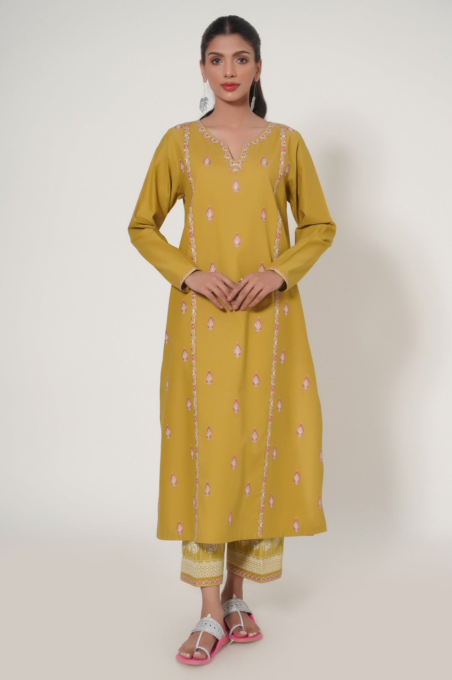 Stitched 2 Piece Embroidered Cambric Suit