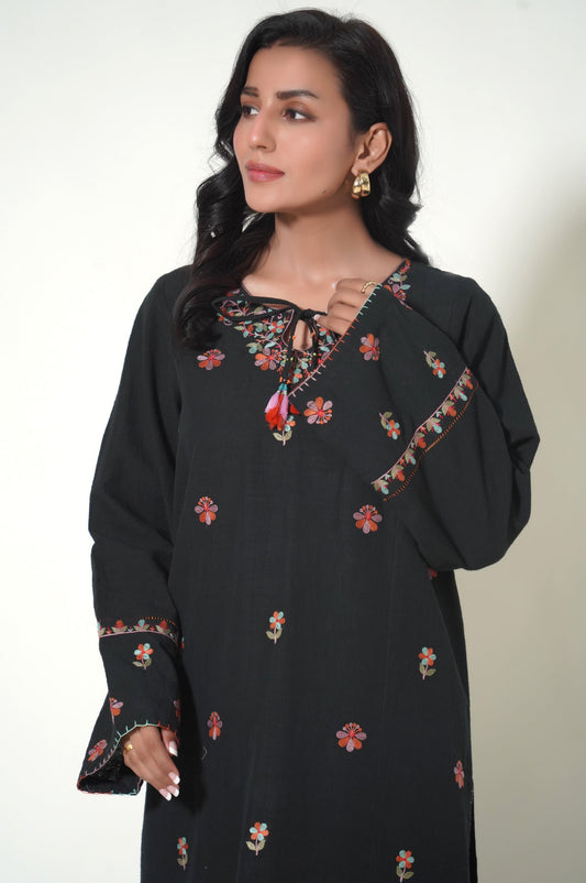 Unstitched 2 Piece Dyed Embroidered Khaddar Suit