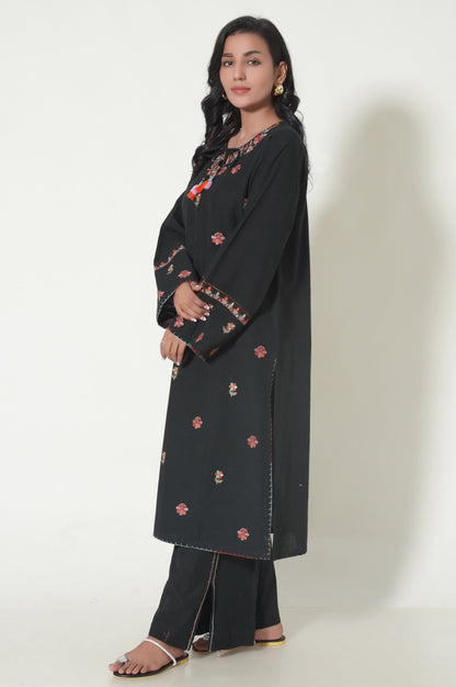 Unstitched 2 Piece Dyed Embroidered Khaddar Suit