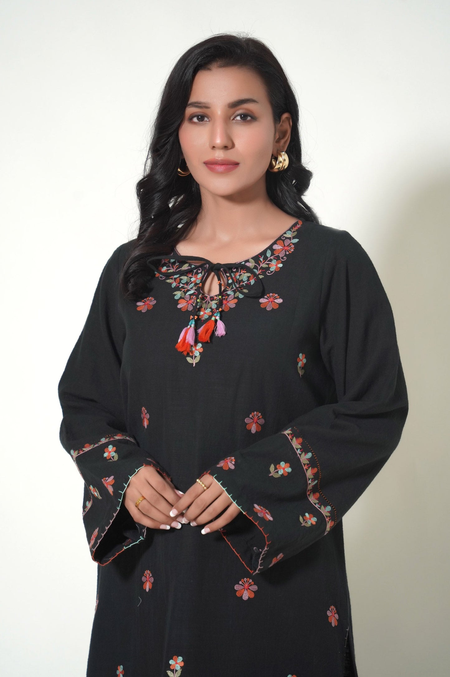 Unstitched 2 Piece Dyed Embroidered Khaddar Suit