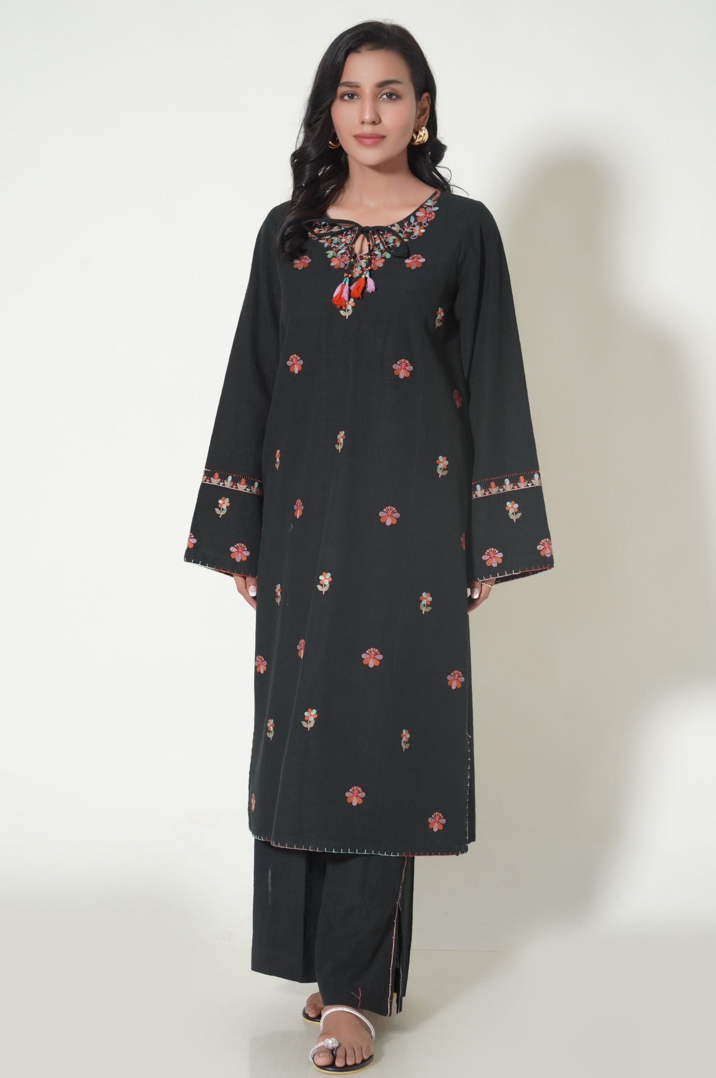 Unstitched 2 Piece Dyed Embroidered Khaddar Suit