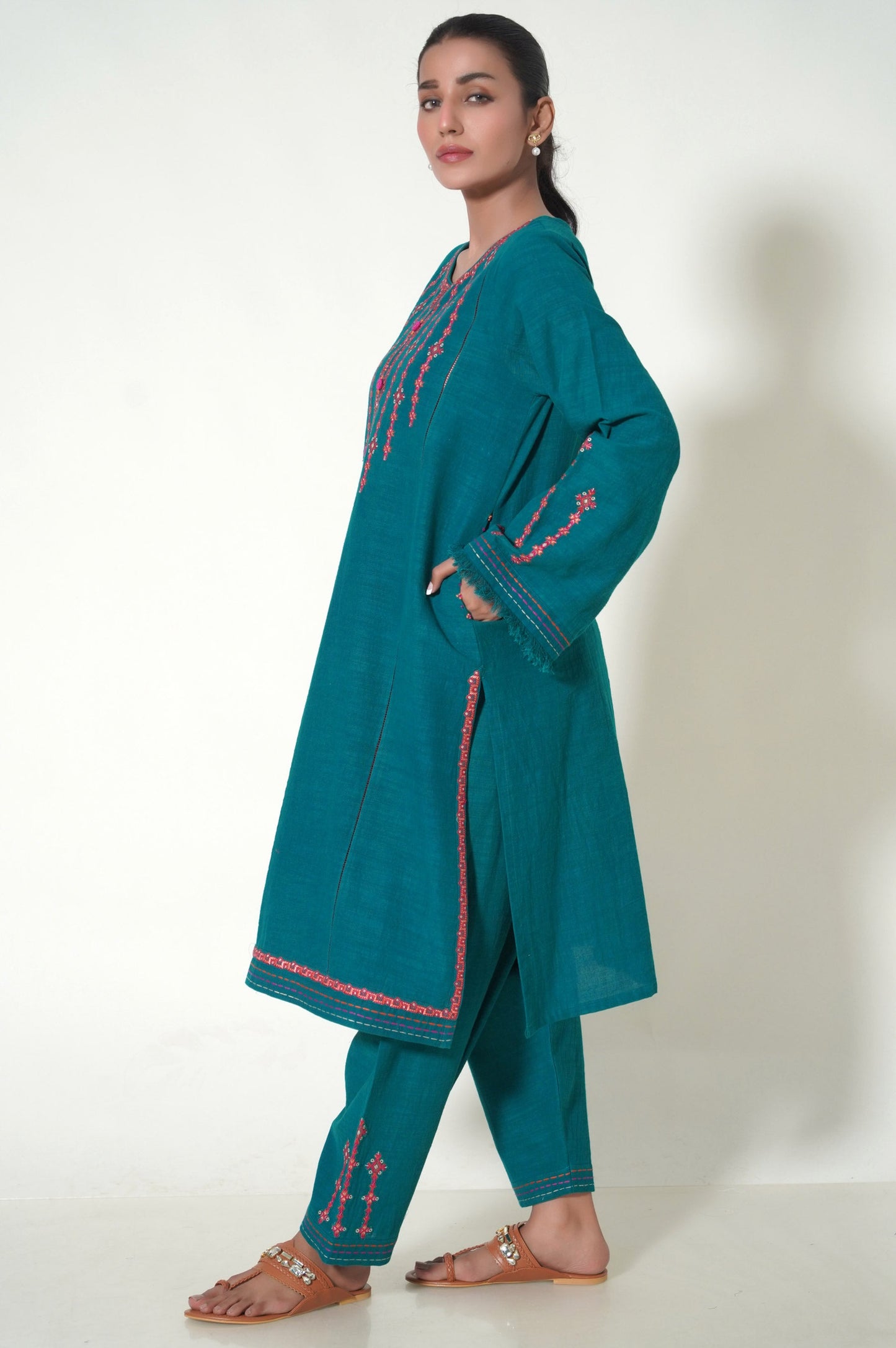 Unstitched 2 Piece Embroidered Khaddar Suit