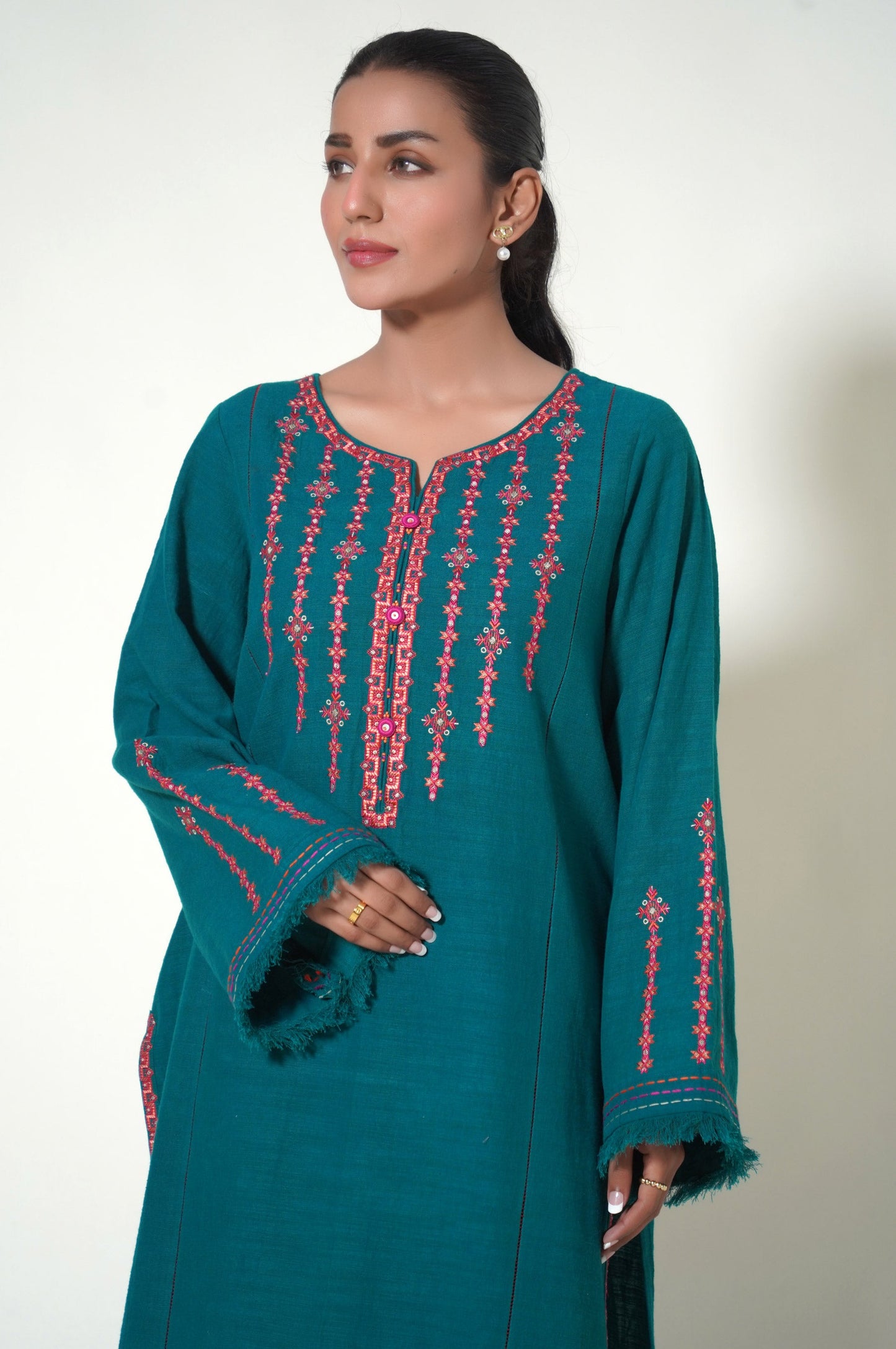 Unstitched 2 Piece Embroidered Khaddar Suit