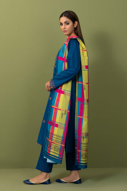 Stitched 2 Piece Dyed Embroidered Khaddar Shirt & Dupatta