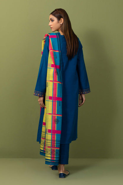 Unstitched 2 Piece Dyed Embroidered Khaddar Shirt with Dupatta