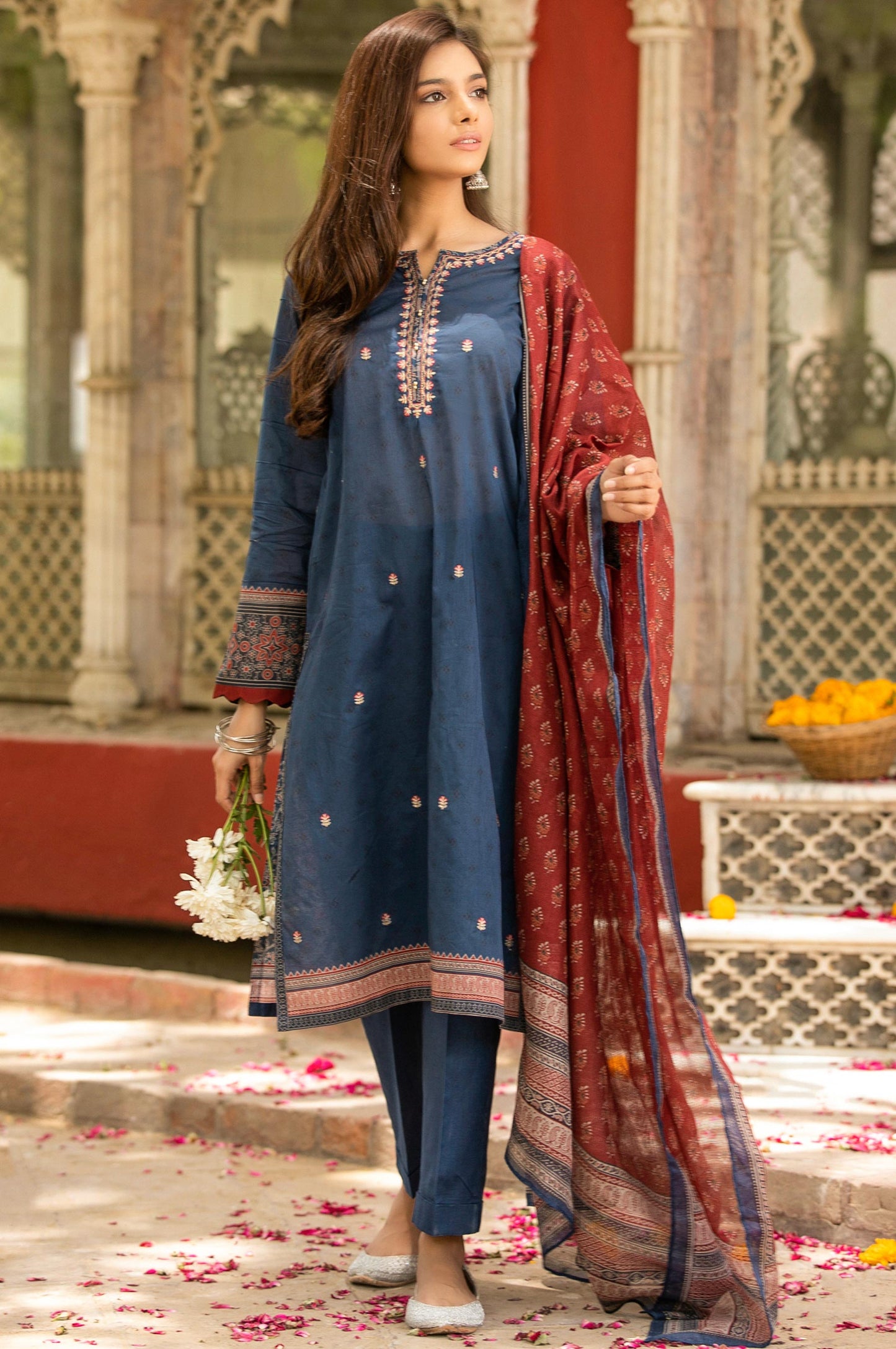 Unstitched 3 Piece Embroidered Lawn with Cotton Net Suit