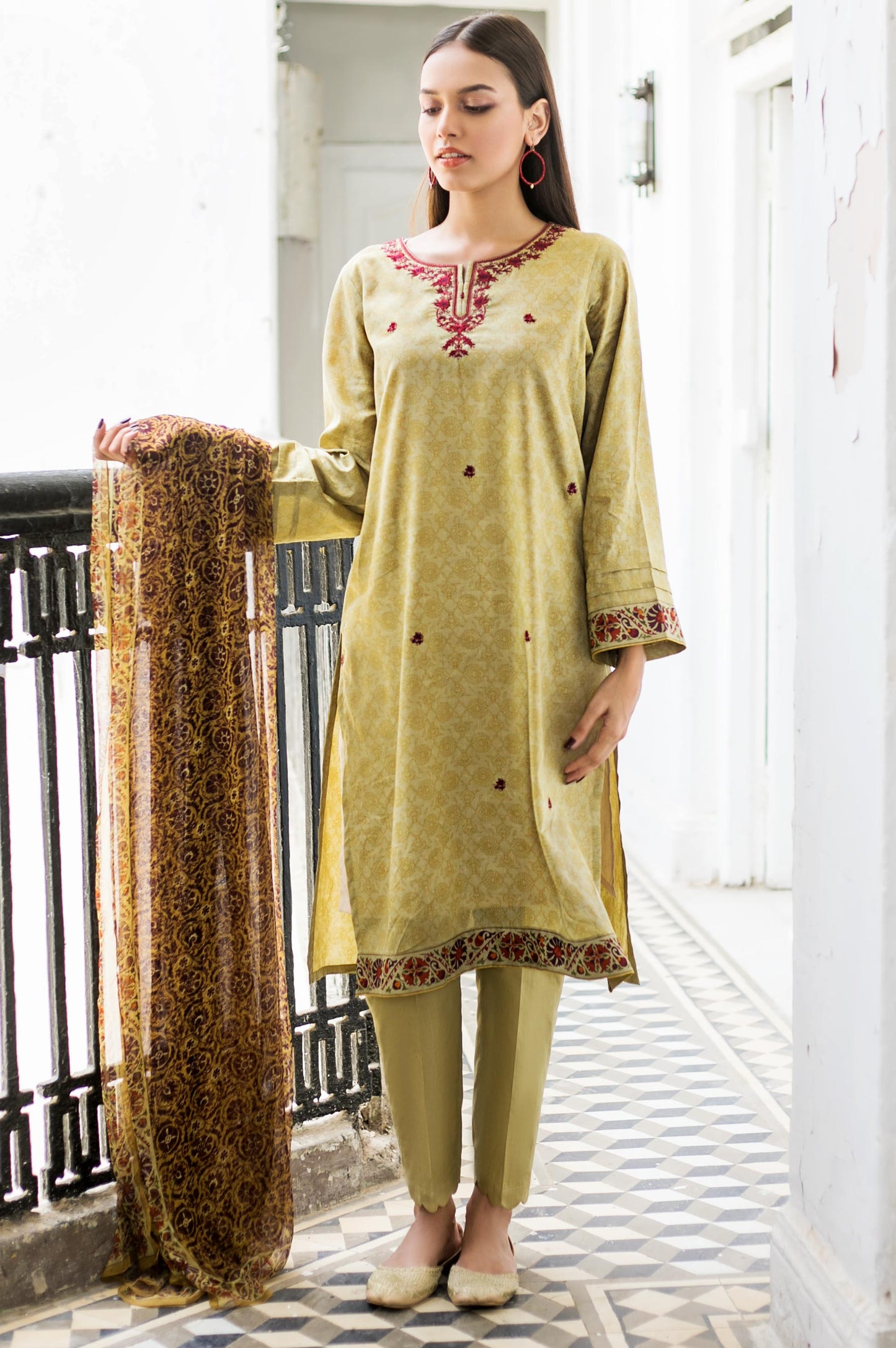 Unstitched 3 Piece Embroidered Lawn with Chiffon Suit