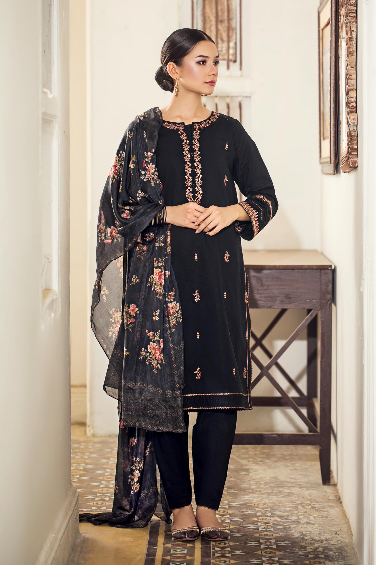 Unstitched 3 Piece Embroidered Cambric Suit