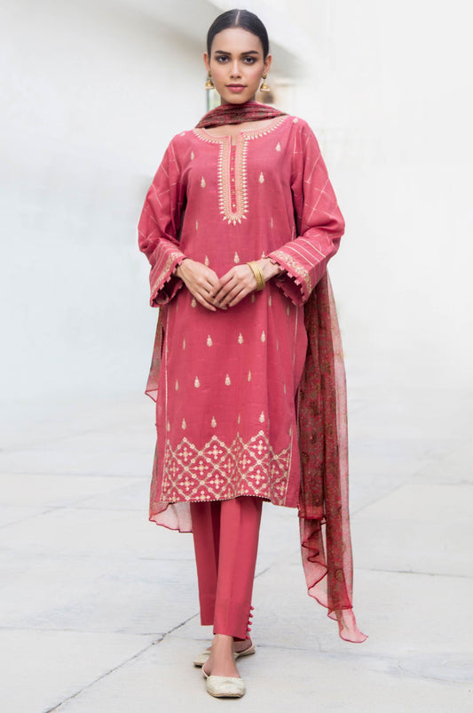 Unstitched 3 Piece Embroidered Jacquard Suit