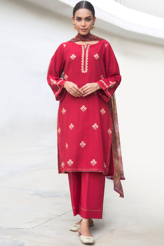 Unstitched 3 Piece Embroidered Jacquard Suit