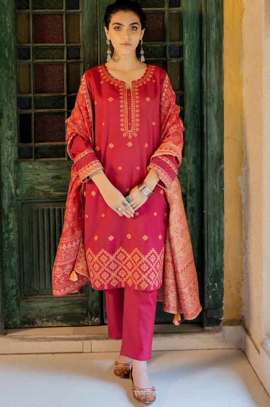 Unstitched 3 Piece Embroidered Khaddar Suit