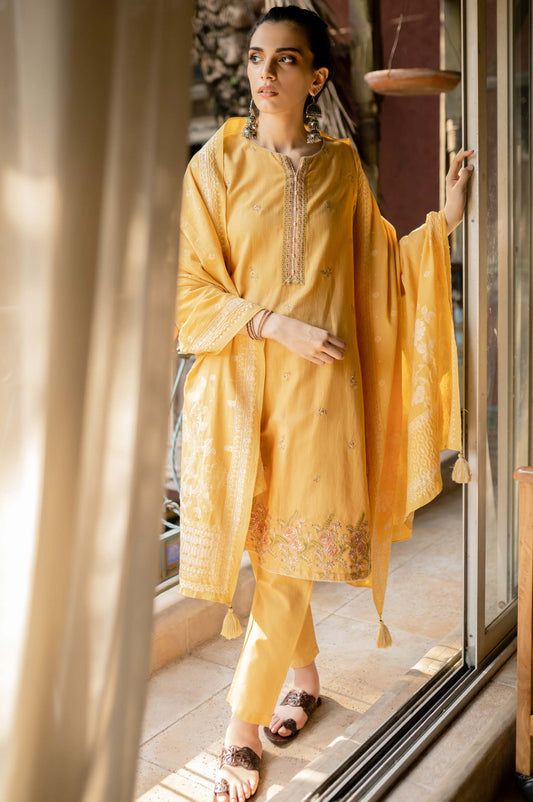 Unstitched 3 Piece Embroidered Khaddar Suit