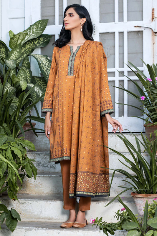 Unstitched 3 Piece Printed Karandi Suit
