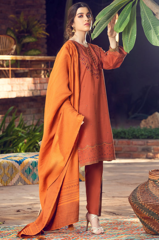 Unstitched 3 Piece Embroidered Khaddar Suit