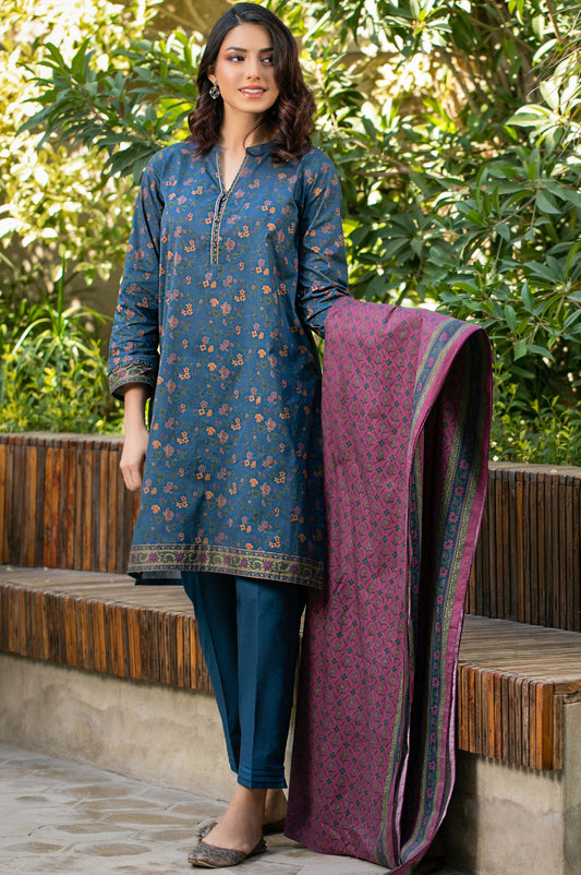 Stitched 3 Piece Printed Cambric Suit