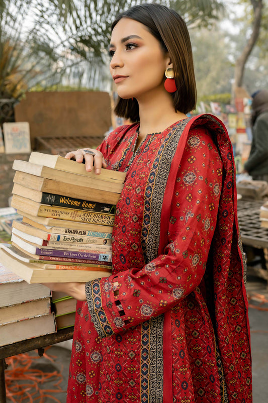 Stitched 3 Piece Printed Lawn Suit with Printed Lawn Dupatta
