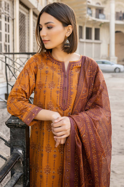 Stitched 3 Piece Embroidered Lawn Suit with Printed Lawn Dupatta