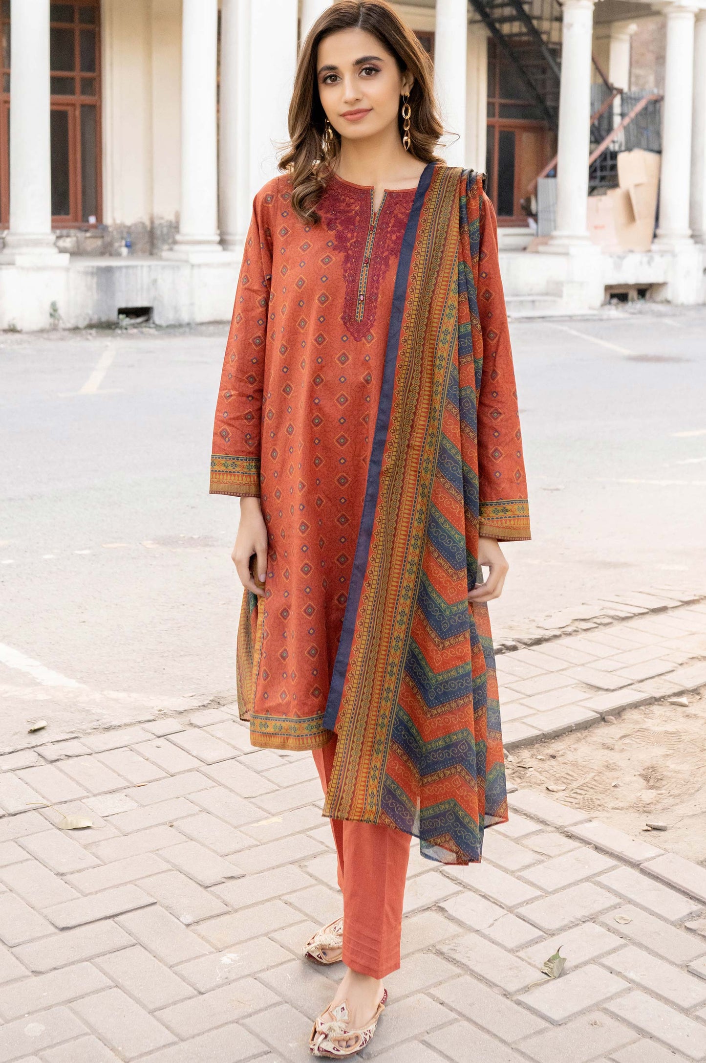 Stitched 3 Piece Embroidered Lawn Suit with Printed Lawn Dupatta