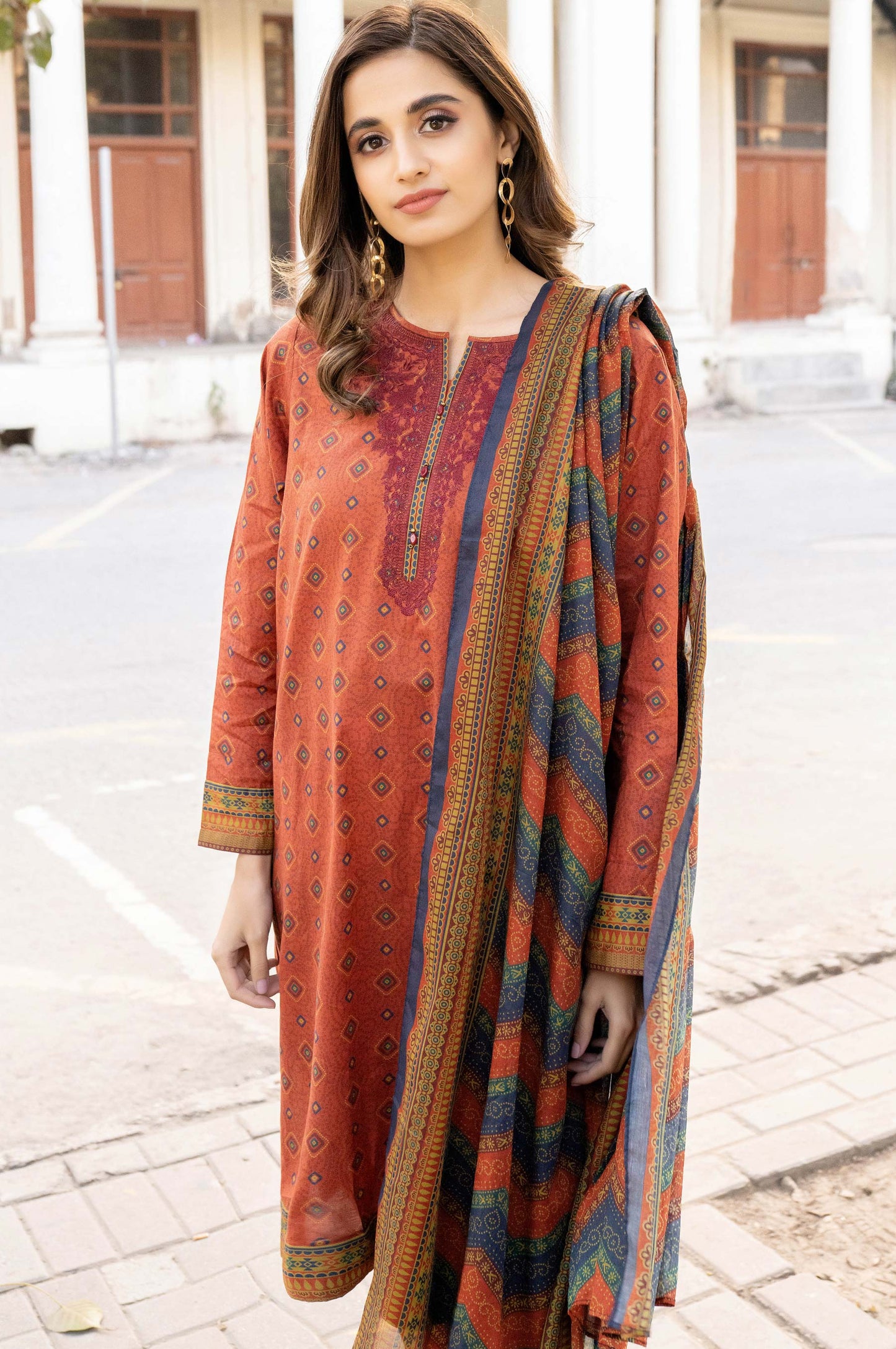 Unstitched 3 Piece Embroidered Lawn Suit with Printed Lawn Dupatta