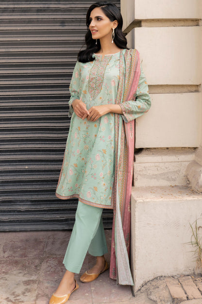 Stitched 3 Piece Printed Lawn Suit with Printed Lawn Dupatta