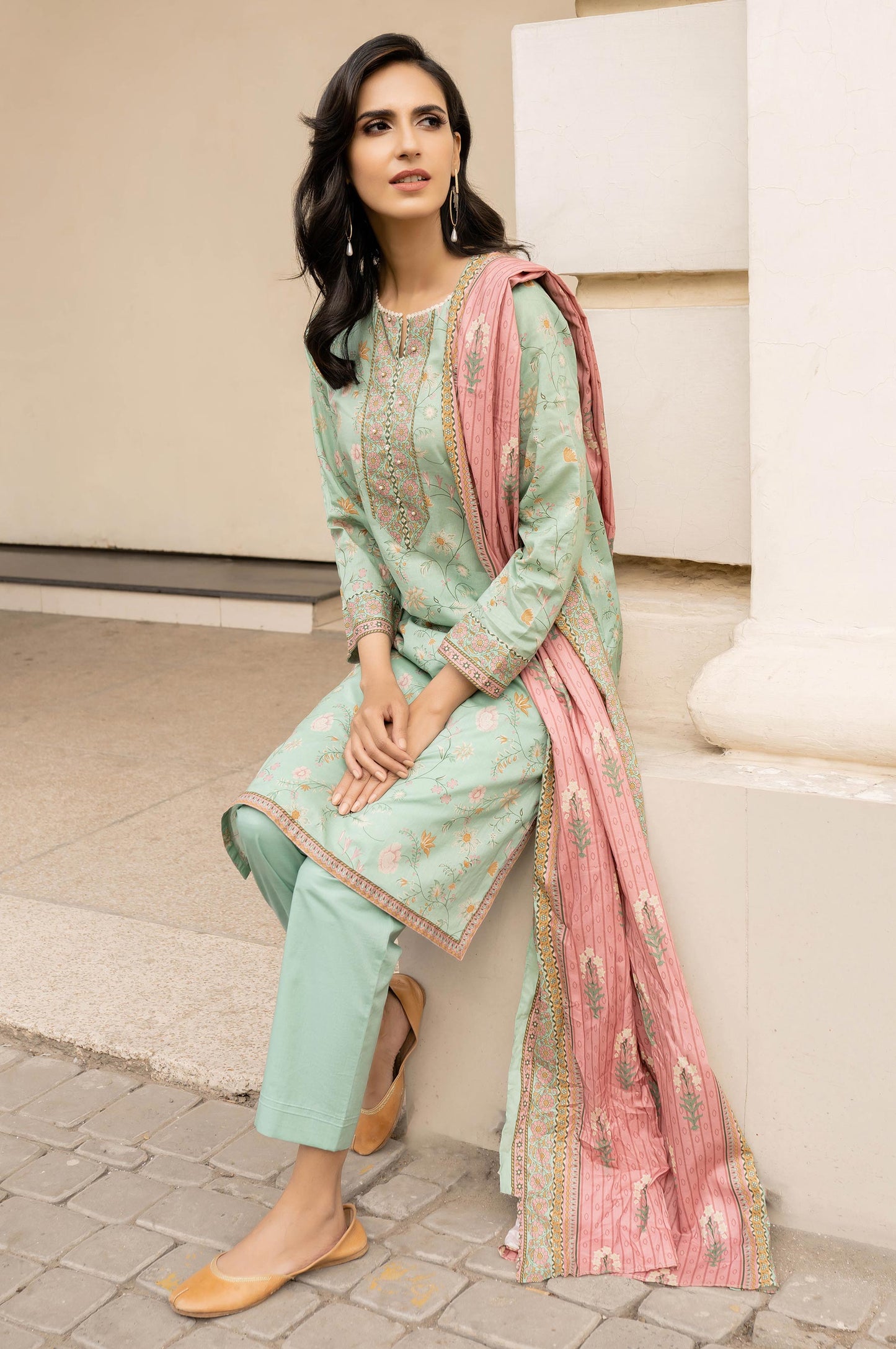 Stitched 3 Piece Printed Lawn Suit with Printed Lawn Dupatta