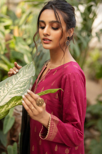 Stitched 3 Piece Printed Gold Paste Lawn Suit