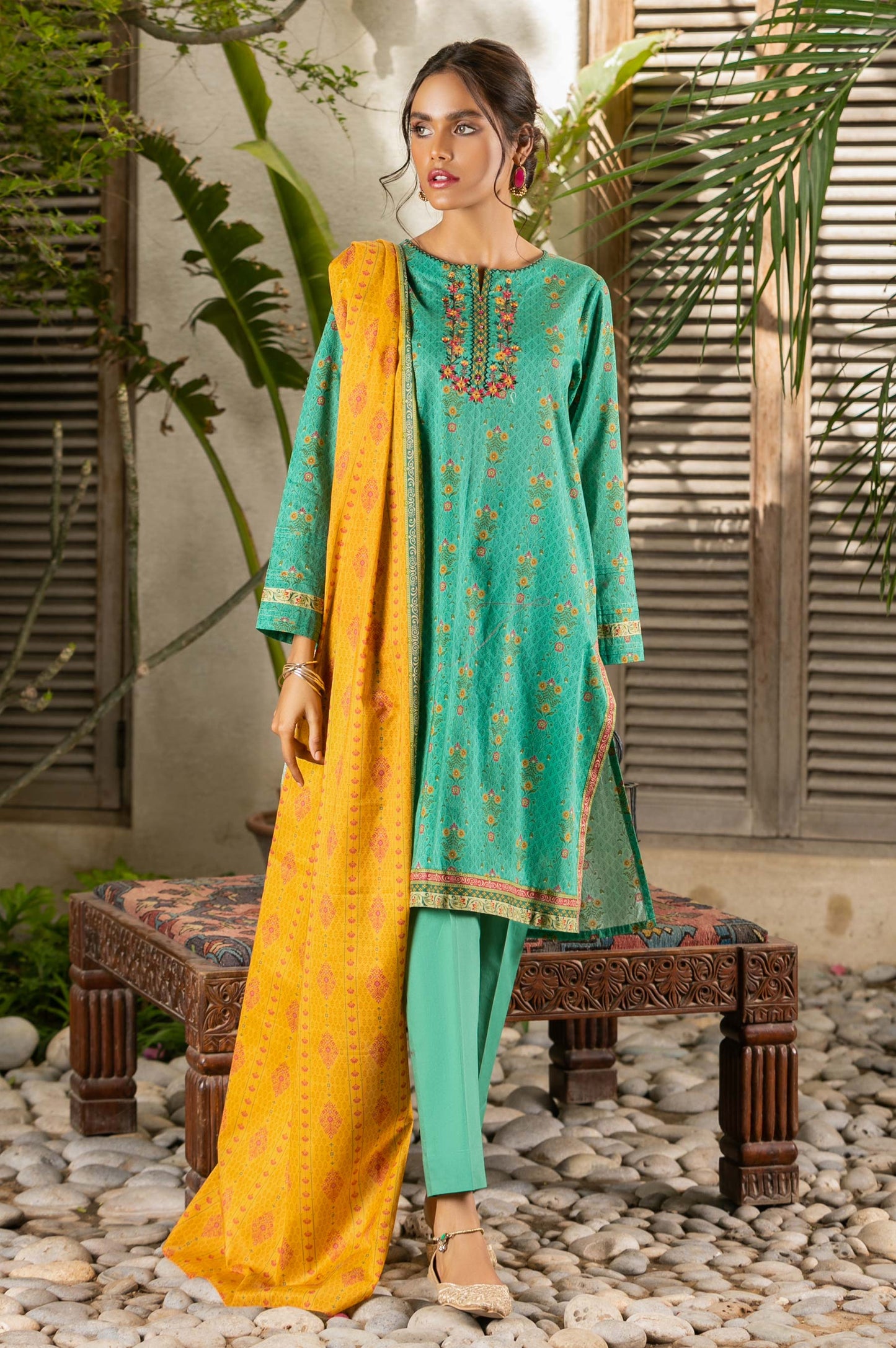 Unstitched 3 Piece Embroidered Lawn Suit with Lawn Dupatta