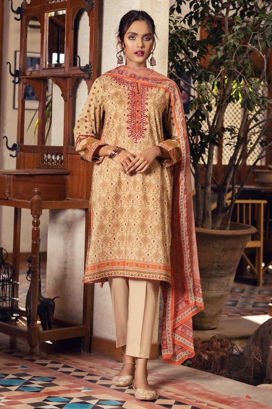 Unstitched 3 Piece Embroidered Lawn Suit with Chiffon Dupatta